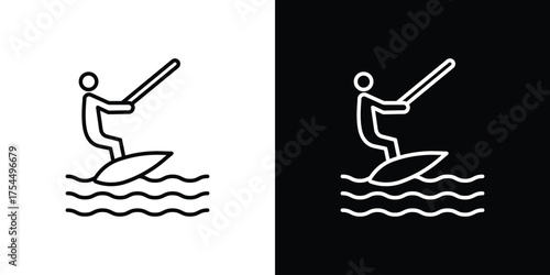 Wakeboarding icon in black line illustration. Design logo for app, UI.