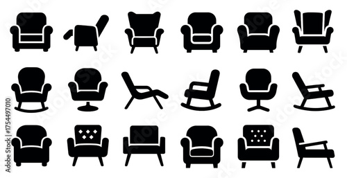 Furniture and interior silhouette icons set – elegant, home decor, furnishing symbols