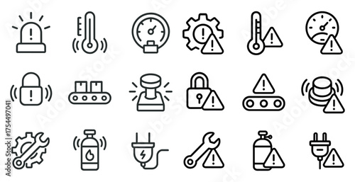 Alert and warning line icons set – outline, linear, caution and safety symbols