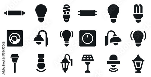 Energy and efficiency icons set – solid, filled, sustainable power symbols