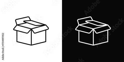 Unpacking icon in black line illustration. Design logo for app, UI.