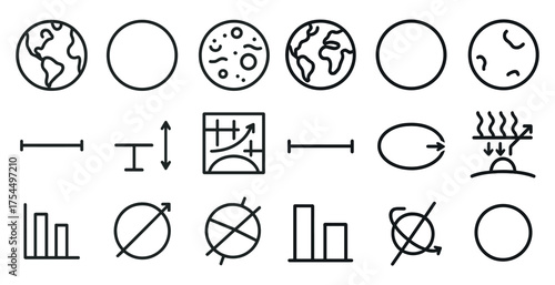 Geography and math line icons set – outline, educational and science symbols