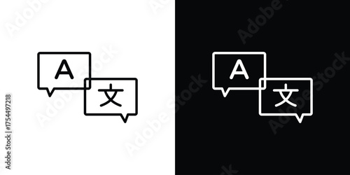 Translator icon in black line illustration. Design logo for app, UI.