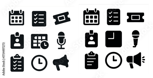 Business and productivity icons set – solid, filled, work and office tools