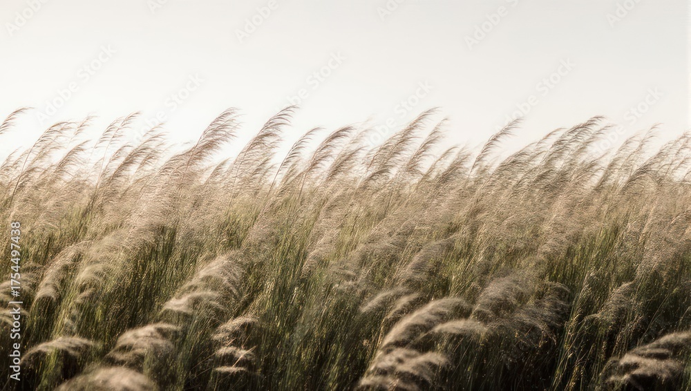 Fototapeta premium Golden feathery grass blowing in the wind, soft light, airy, dreamy composition