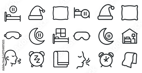 Sleep and relaxation line icons set – rest, dreaming, bedtime symbols