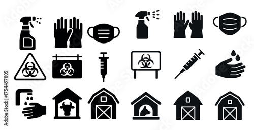 Disease prevention solid icons set – safety, hygiene, medical protection symbols