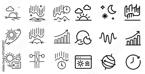 Weather and climate line icons set – outline, forecasting, meteorology symbols