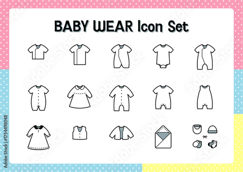 Baby Wear Icon Set – Simple Line Art of Newborn Clothes and Accessories