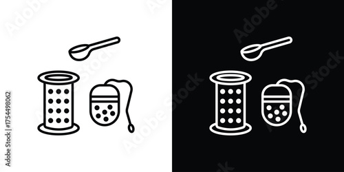 Tea infuser icon in black line illustration. Design logo for app, UI.