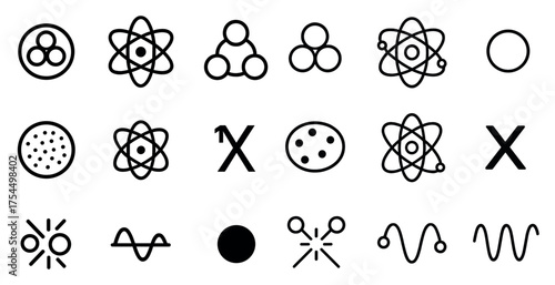 Science and technology outline icons set – linear, atomic, digital innovation symbols