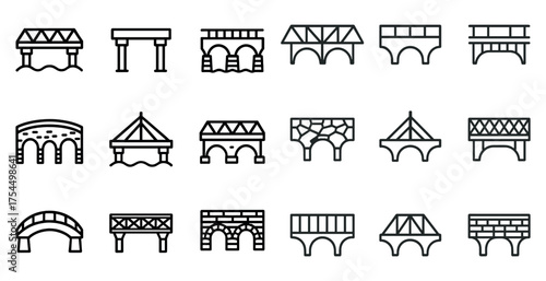 Bridge silhouette icons set – solid, filled, architectural and construction symbols