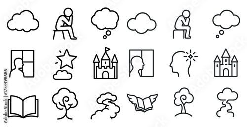 Mental health and wellness outline icons set – line, linear, therapy symbols