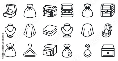 Jewelry and accessories outline icons set – linear, vector, luxury and fashion symbols