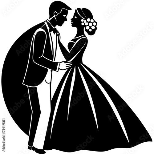 Romantic Bride and Groom Kiss Vector Illustration for Wedding Designs