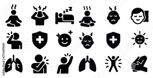 Meditation and wellness icons set – silhouette, mental health, relaxation symbols