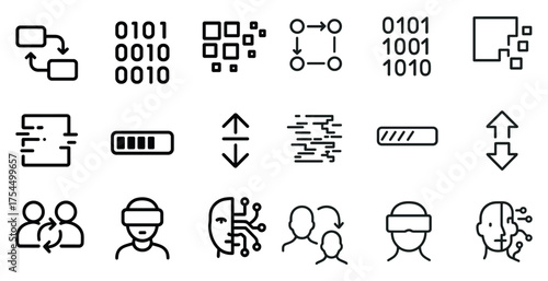 Data science line icons set – silhouette, analytics, machine learning symbols