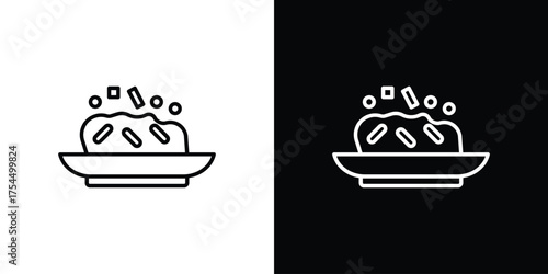 Risotto icon in black line illustration. Design logo for app, UI.