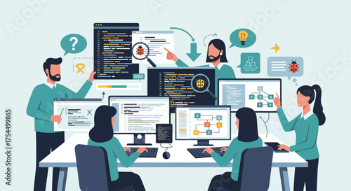 Team of developers working on software development.