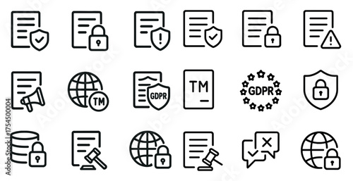 Business and security linear icons set – outline, gdpr, privacy protection symbols