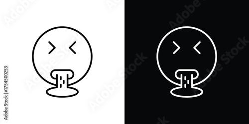 Puking emoji icon in black line illustration. Design logo for app, UI.