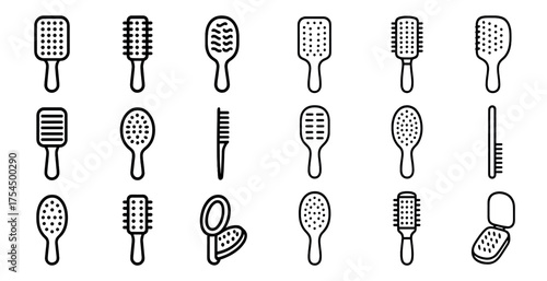 Haircare and styling outline icons set – beauty, grooming, salon graphic symbols