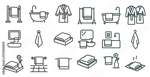 Bathroom and spa icons set – line, outline, wellness and home decor symbols