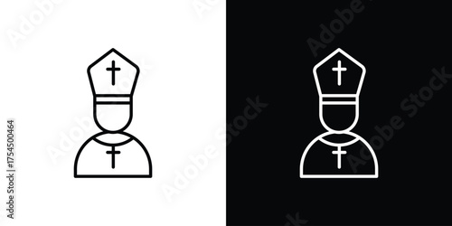 Pope icon in black line illustration. Design logo for app, UI.