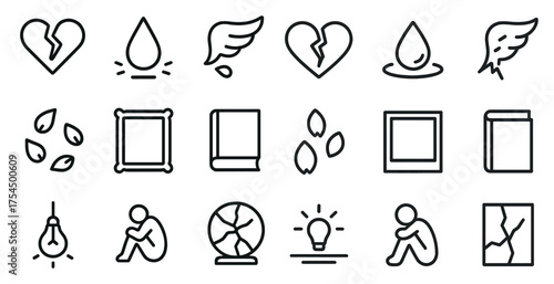 Emotional expression outline icons set – linear, filled, emotion and mood symbols