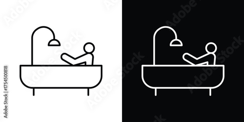 Person Bathing icon in black line illustration. Design logo for app, UI.