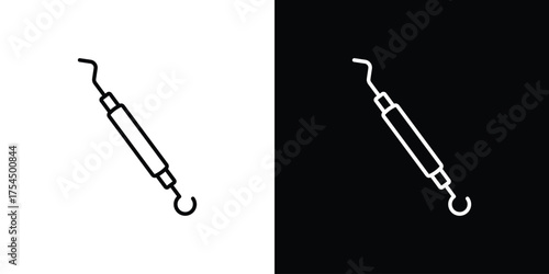 Periodontal scaler icon in black line illustration. Design logo for app, UI.