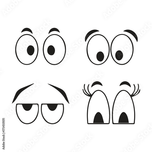 Set of cartoon eyes with various expressions. Funny comic character faces vector illustration.