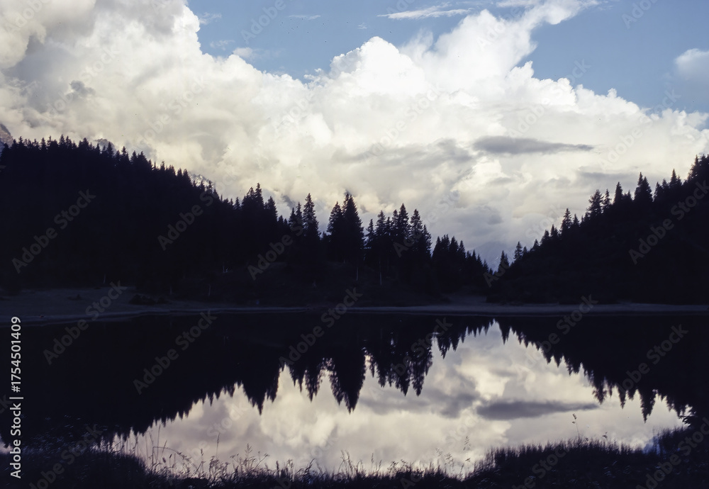 Fototapeta premium Lago Dosso, mountain lake near San Bernardino, Switzerland, at evening