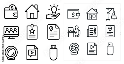 Business and finance line icons set – linear, outline, corporate and money symbols