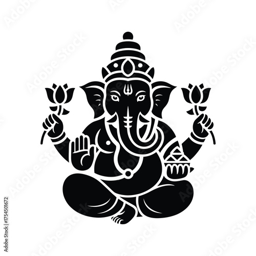 Scalable vector illustration of ganesha silhouette a hindu deity and remover of obstacles eps silhouette vector illustration white background