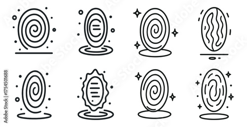 Fingerprint linear icons set – outline, security, identity verification symbols