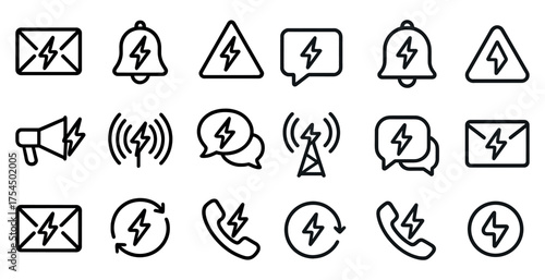Communication line icons set – outline, solid, contact and message symbols