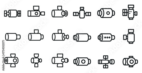 Plumbing and engineering outline icons set – piping, water systems, technical symbols