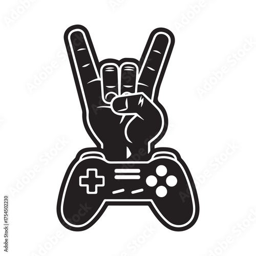 Gamer Hand Holding Controller with Rock Sign Gesture Vector.