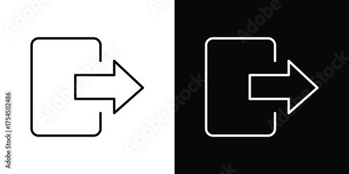 Logout icon in black line illustration. Design logo for app, UI.