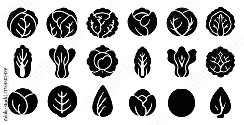 Leafy vegetable silhouette icons set – solid, filled, garden and healthy food symbols
