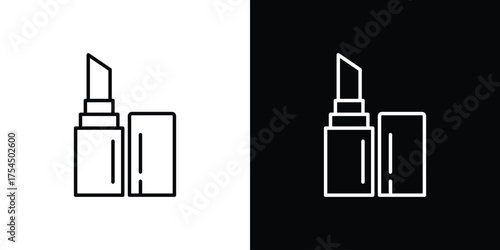 Lipstick icon in black line illustration. Design logo for app, UI.