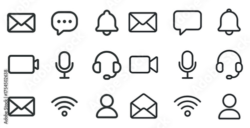 Communication and messaging line icons set – outline, linear, chat, contact symbols