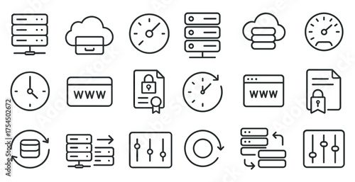 Digital technology line icons set – outline, linear, data and network symbols