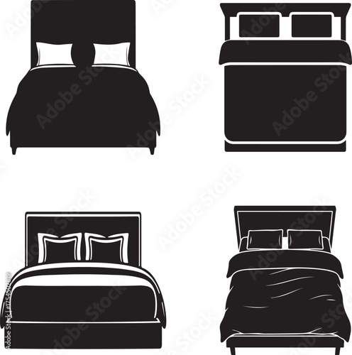 simple black vector silhouette of a bed icon.