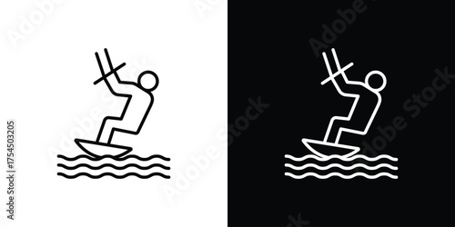 Kitesurf sign icon in black line illustration. Design logo for app, UI.