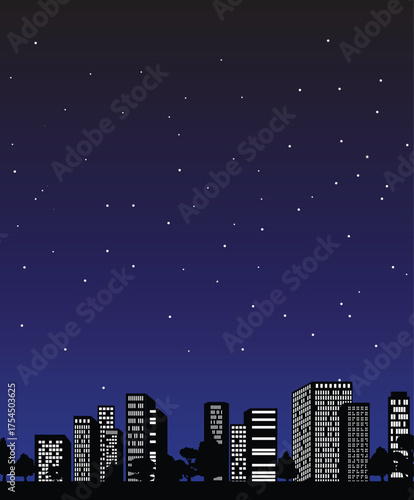Starry Night City Skyline Silhouette
