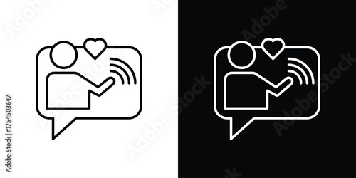 Influencer icon in black line illustration. Design logo for app, UI.