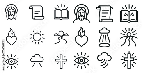 Religious and spiritual line icons set – linear, outline, faith and belief symbols