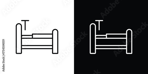 Hospital bed icon in black line illustration. Design logo for app, UI.